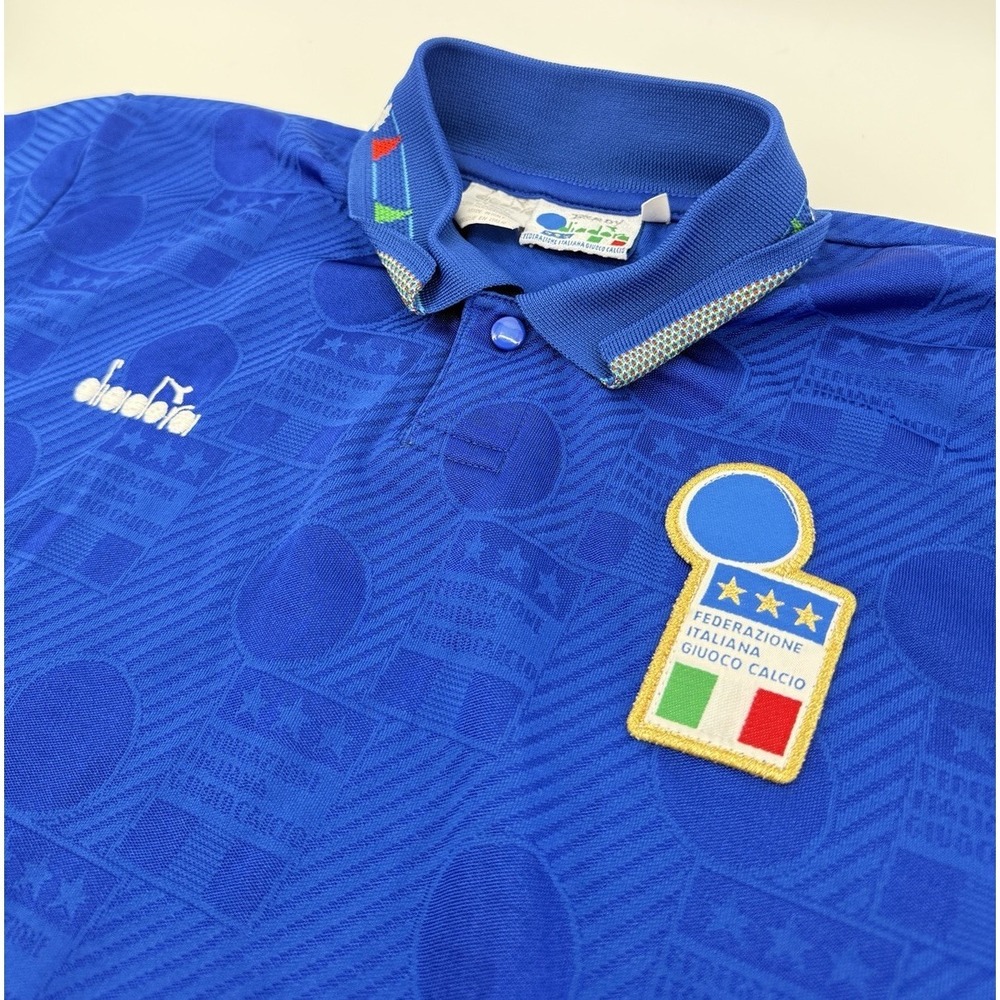 Diadora Italy National Team 1994 Soccer Polo Shirt Vintage Blue Mens Size Small